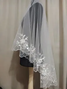 SOFIA Свадебная фата вышивка, кружевная длинна 1,4 белая, айвори synthetic.ua - Фото 1
