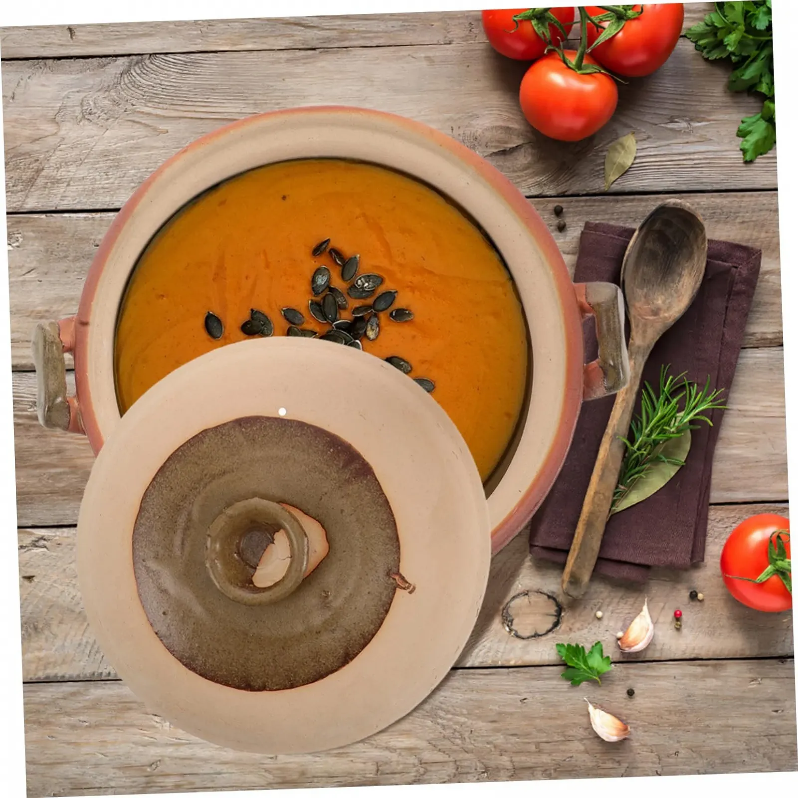 Терракотовая кастрюля LABRIMP с ручкой для тушения и супов цвет земляной, фото №5