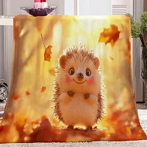 Покривало Флісова М'яка Тепла з мультяшним їжачком 200 x 220 см Куркума - Фото 1