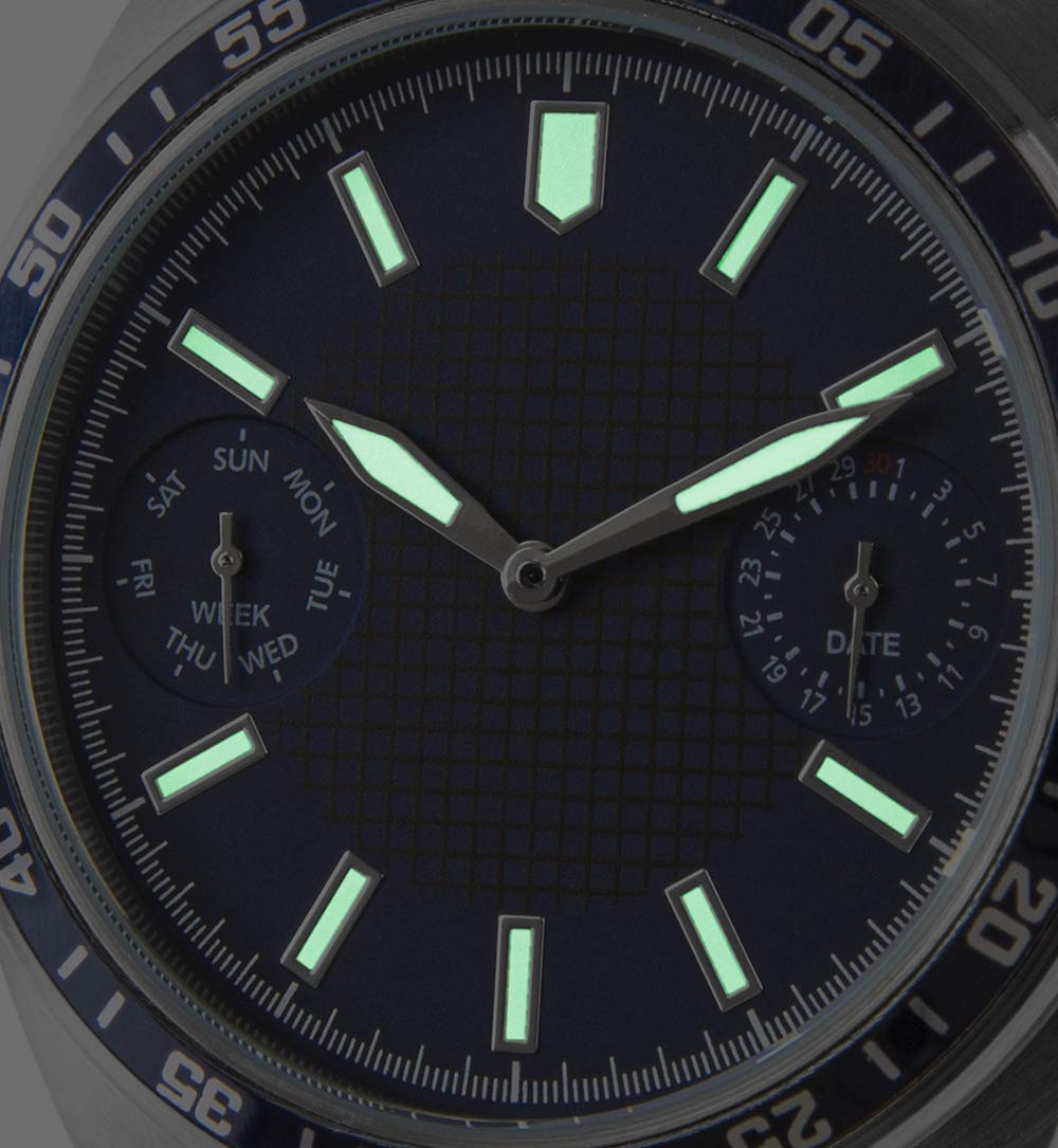Мужские наручные часы из нержавеющей стали с отображением даты и дня недели люминесцентные стрелки ремешок, фото №3