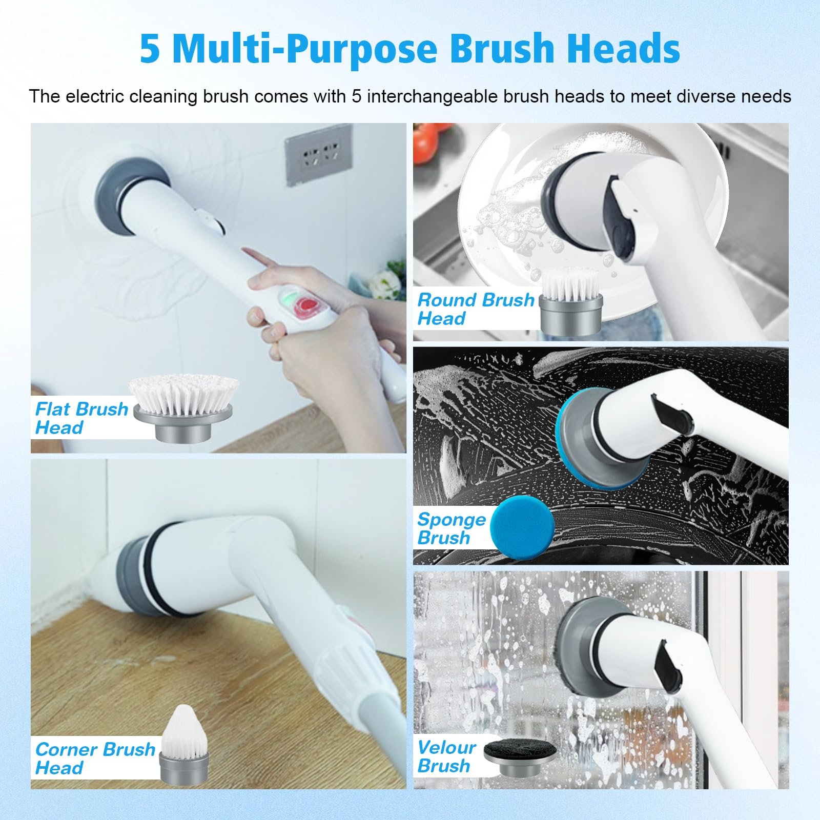 Электрическая щетка для чистки Electric Spin Scrubber 7 в 1 аккумуляторная с регулируемой ручкой IPX7 2 скорости, фото №7 Электрическая щетка для чистки Electric Spin Scrubber 7 в 1 аккумуляторная с регулируемой ручкой IPX7 2 скорости, фото №7