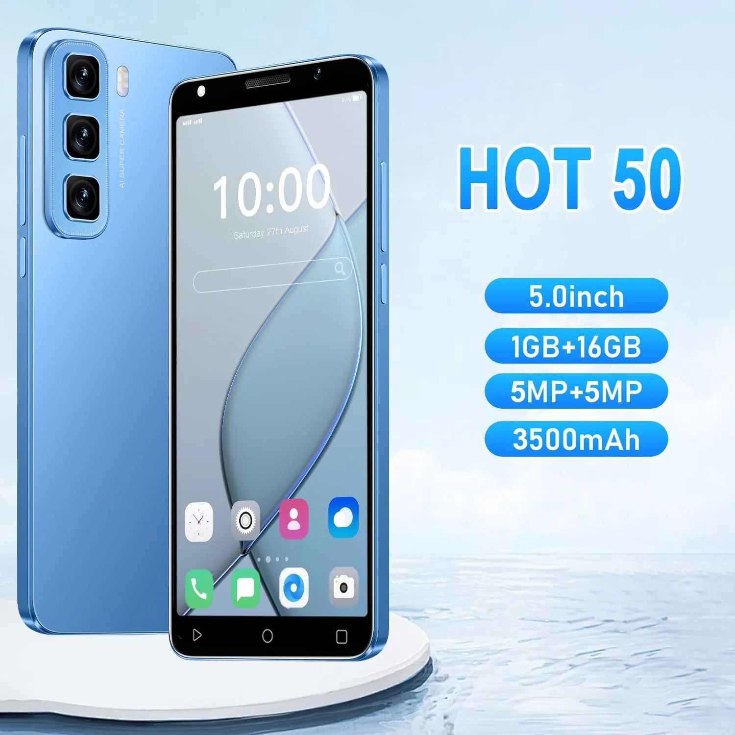 Міні-смартфон Hot50 5.0" HD 1GB RAM 16GB ROM Dual SIM Dual Camera Android 9.0 Blue, фото №2