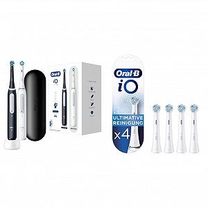 Электрическая зубная щетка Oral-B iO Series 4, матовый черный/белый и сменные насадки iO Ultimate Cleaning, упаковка из 4 штук - Фото 1