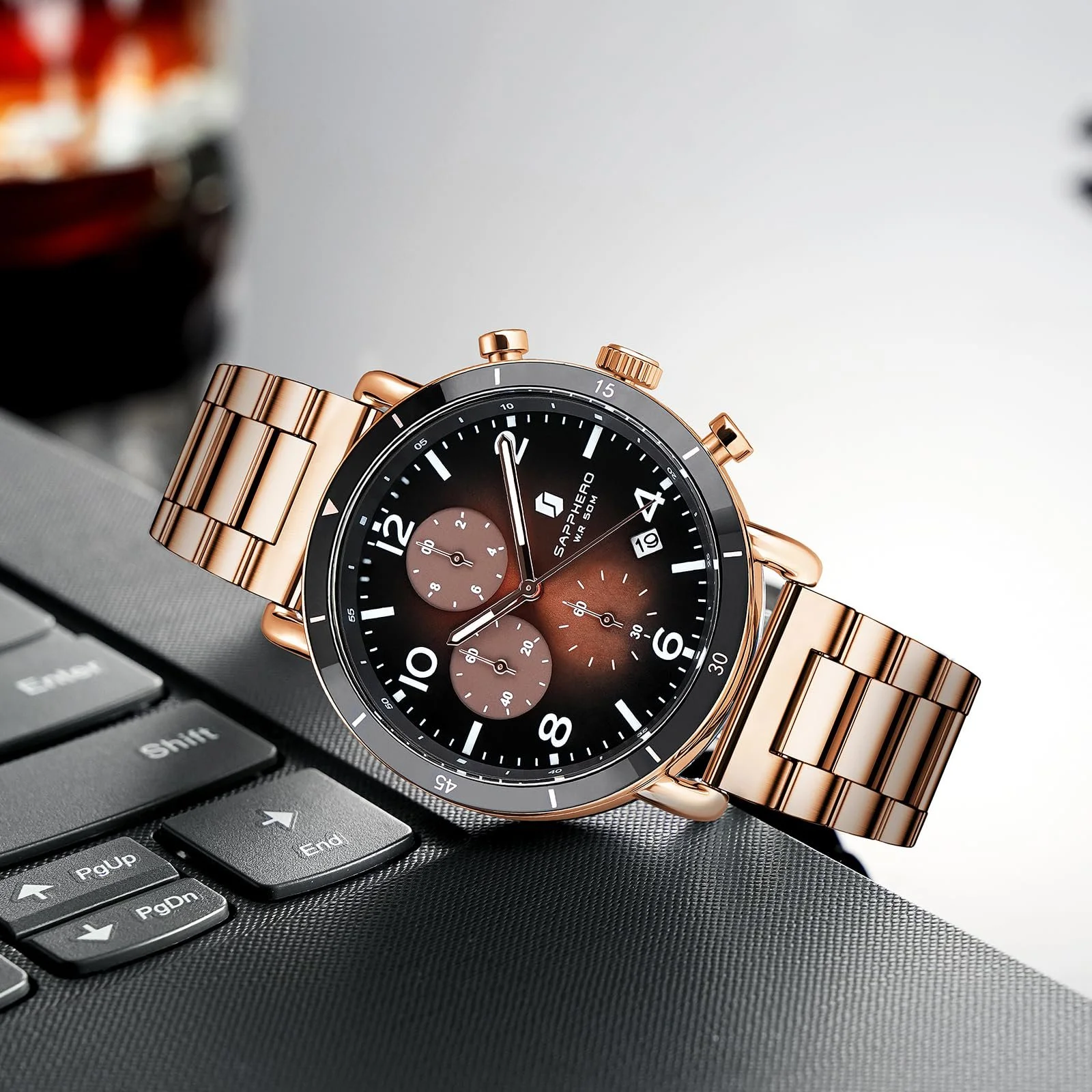 Часы SAPPHERO Мужской Хронограф Аналоговые Часы Кварцевые Дата Нержавеющая Сталь, фото №3 Часы SAPPHERO Мужской Хронограф Аналоговые Часы Кварцевые Дата Нержавеющая Сталь, фото №3