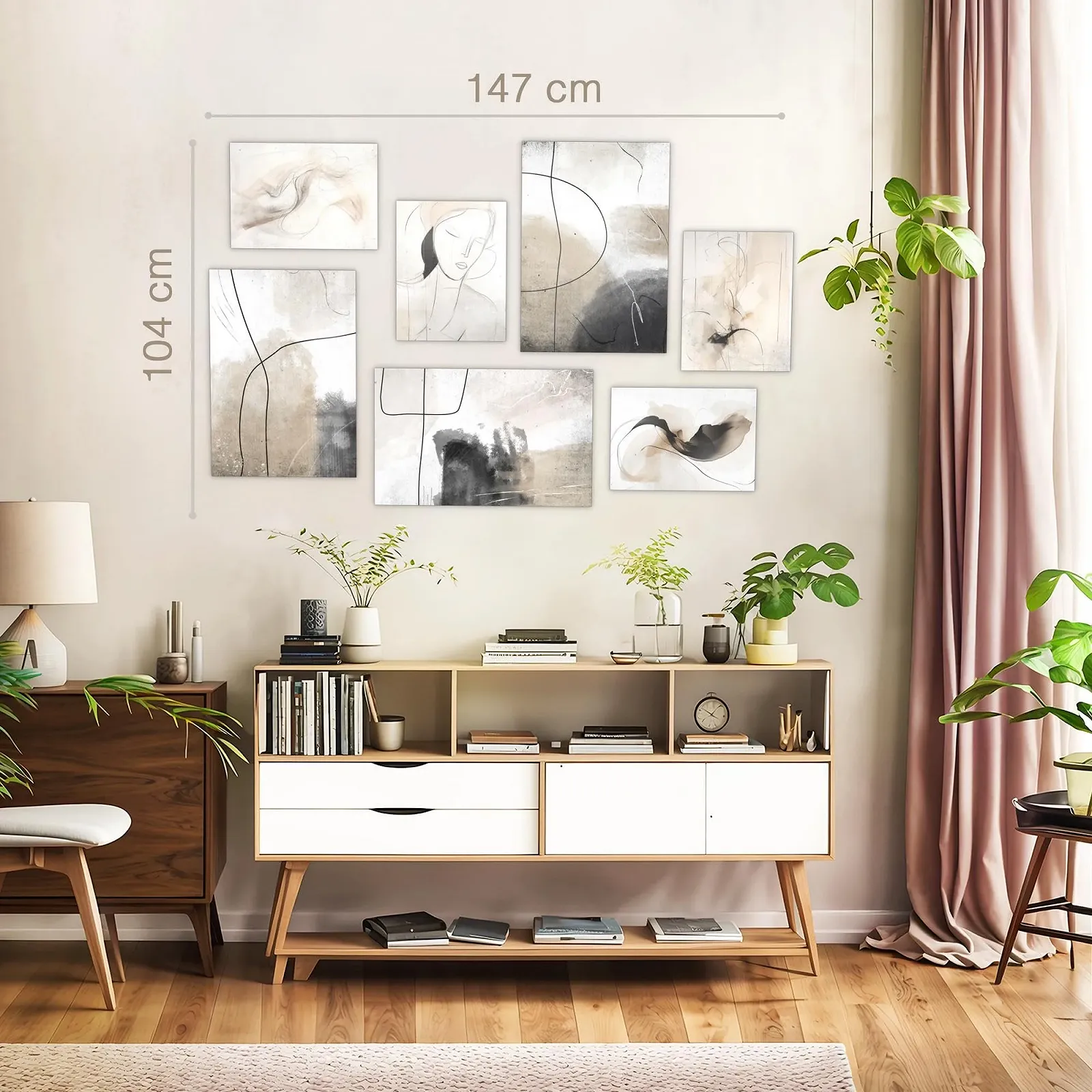 Набір картин Novart N028672a Абстракція Бежево-сірий полотно MDF 110 г/м² 7 мм, фото №3