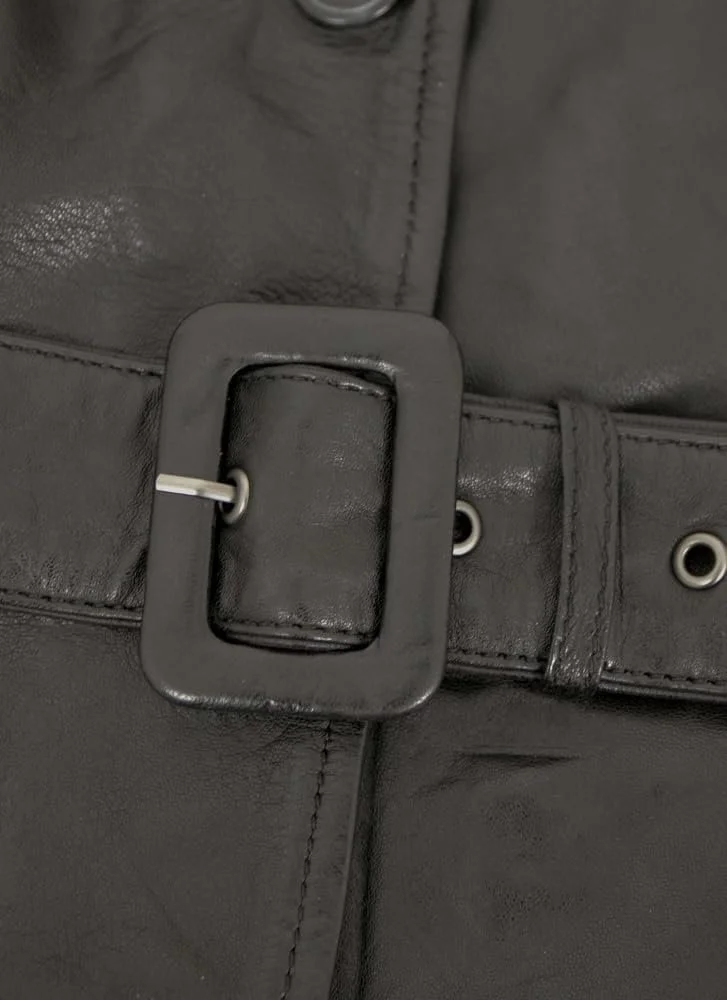 Тренч Жіночий Mauritius Шкіряний Наппа з Ягняти Чорний, фото №8