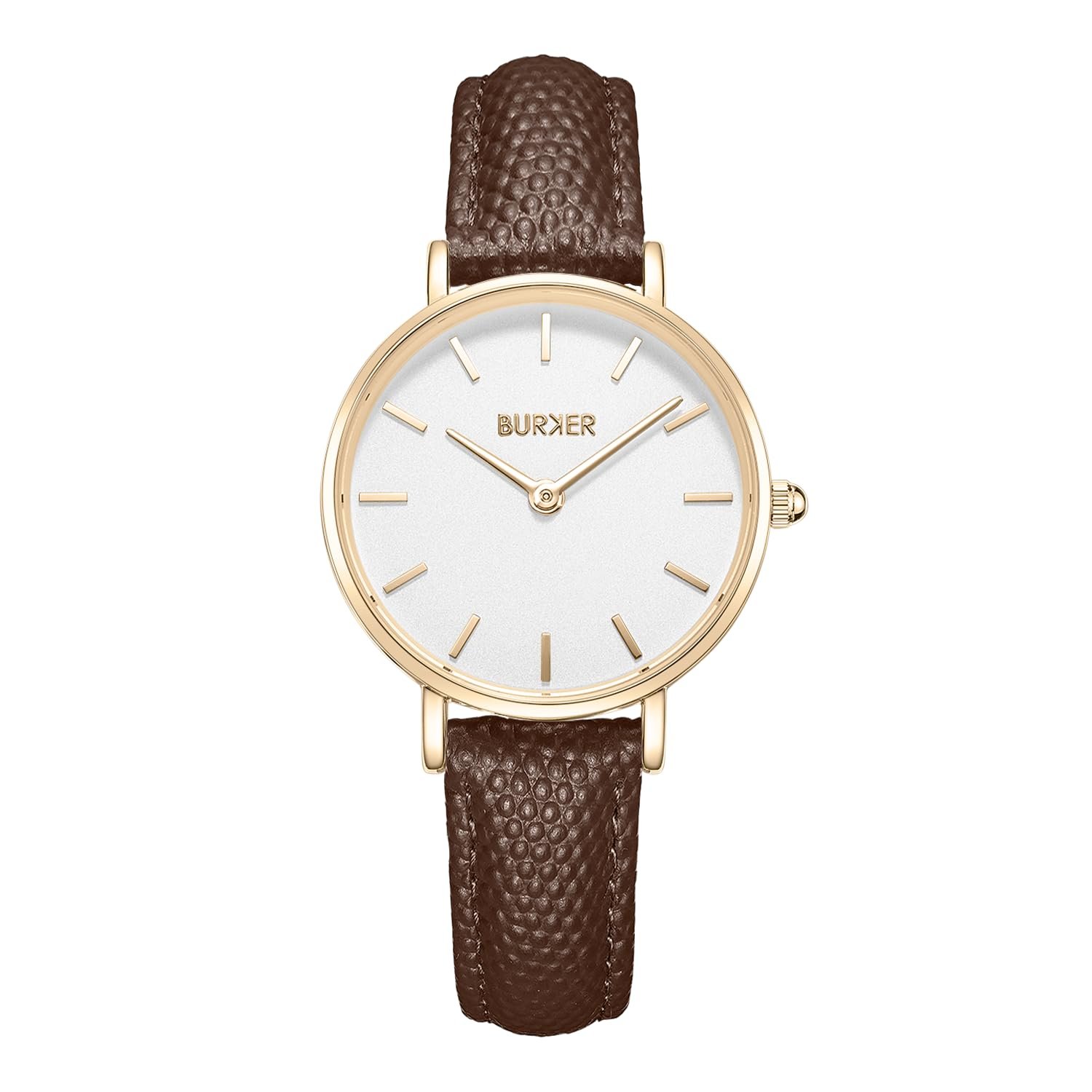 Женские часы BURKER Ruby Petite, круглые женские часы, классические аналоговые, водонепроницаемые 3 ATM, кожаный ремешок, золото-коричневый, 28 мм, золото-коричневый - кожа, браслет, фото №1