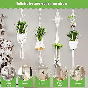 Набор подвесных корзин макраме 4 шт. Декоративные хлопковые подвесы для цветочных горшков в стиле бохо Разные размеры с крючками synthetic.ua - Фото 1