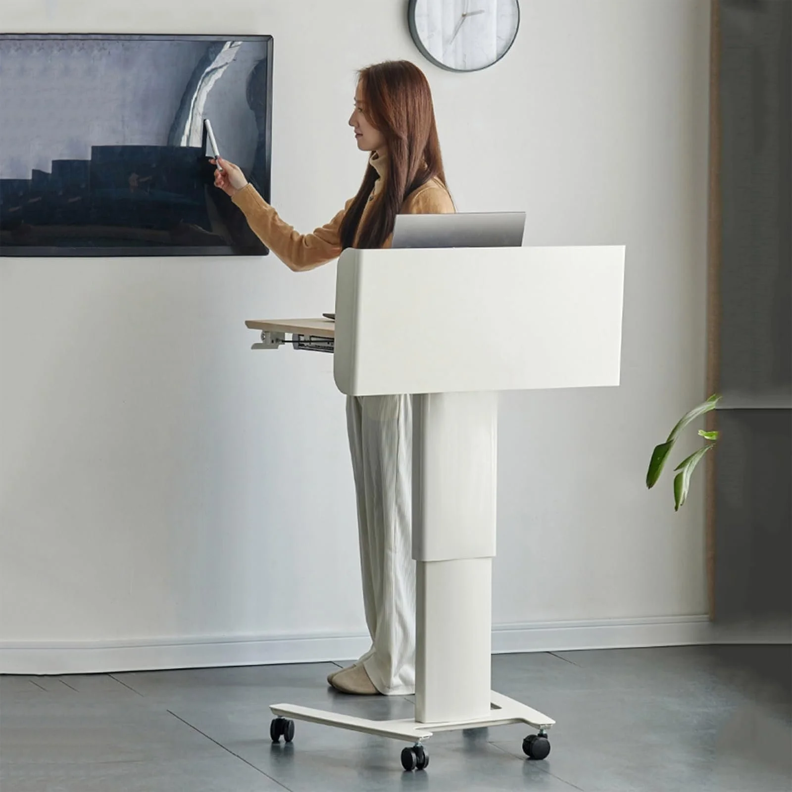 Мобільна стійка для ноутбука, регульована по висоті, портативна стійка з колесами для класу, офісу, церкви, біла, фото №1