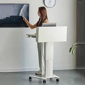 Мобильная стойка для ноутбука, регулируемая по высоте, портативная стойка с колесами для класса, офиса, церкви, белая - Фото 1