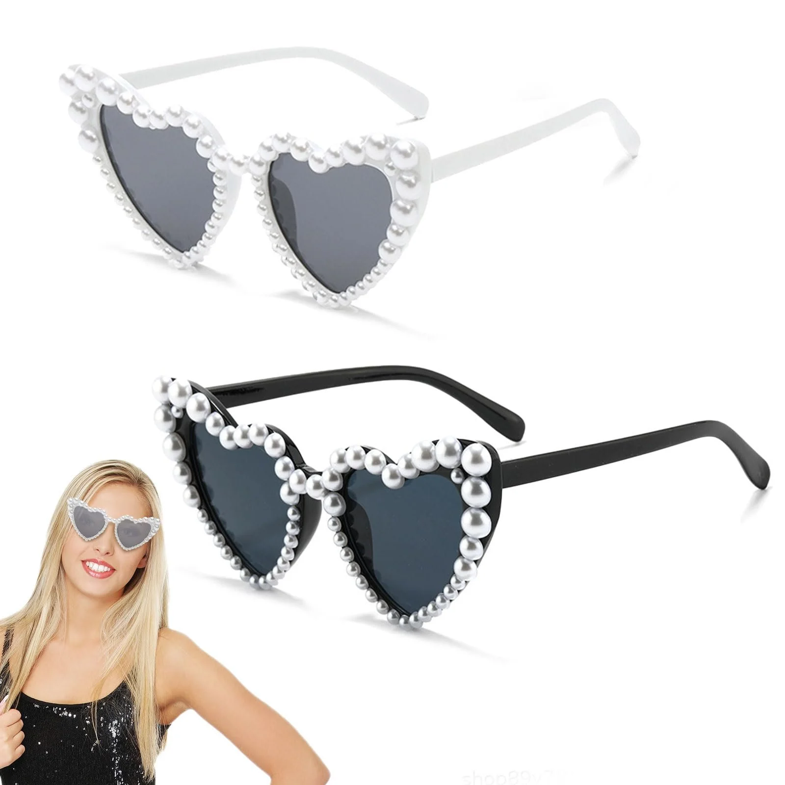 Сонцезахисні окуляри Серце Перламутрові 2 шт, фото №1