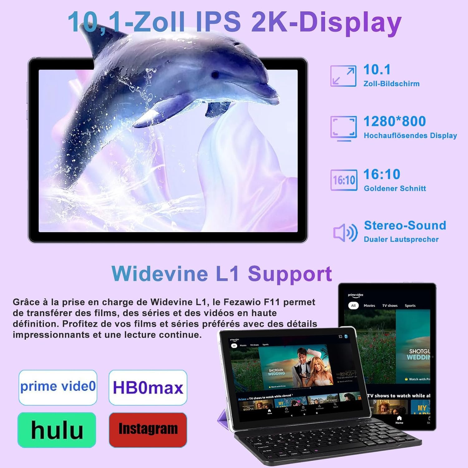 Планшет 10.1" Fezawio F11 6+14/128Gb 8 ядер Android 14 6000 mAh Purple, фото №4