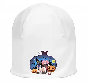 хлопковая эластичная шапка-бини Atspauda Anime Halloween Pumpkin Witch Girl Manga Unisex Slouch White, One Size - Фото 1