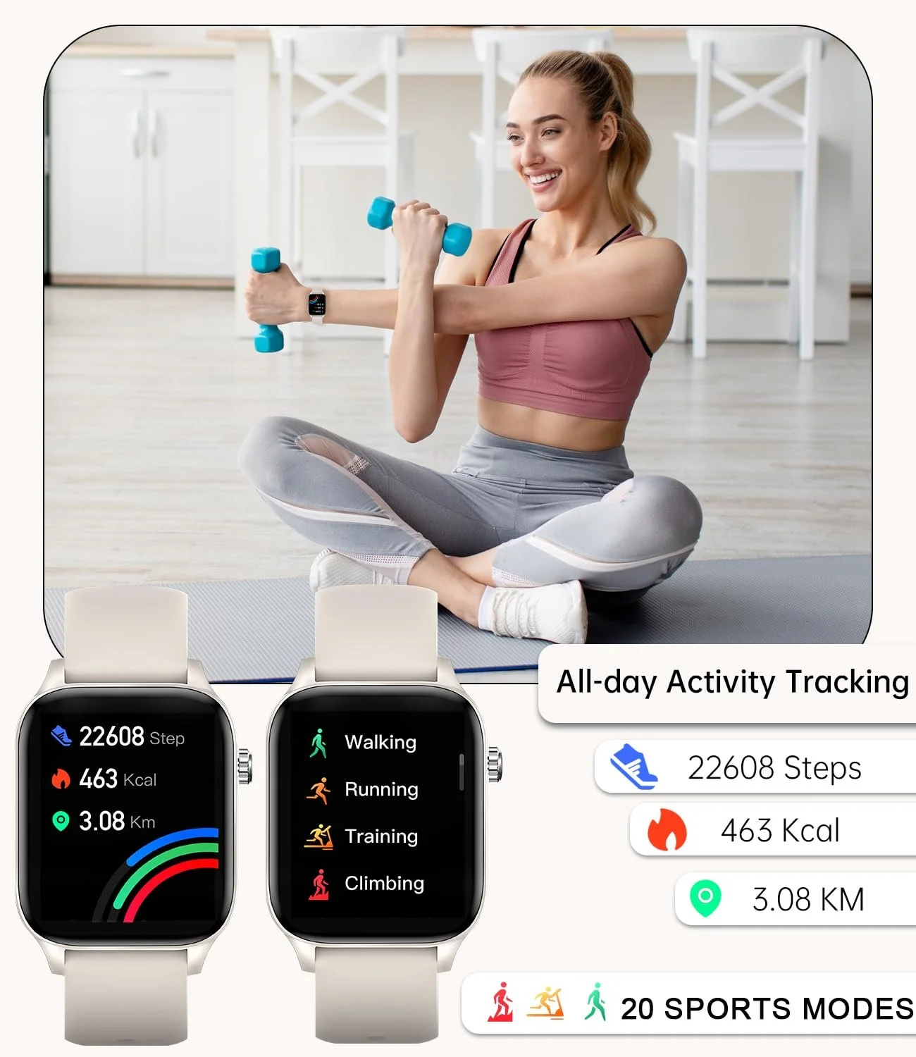 Розумний годинник жіночий 1.85 дюйми, функція телефону, сповіщення, голосовий помічник, фото №4