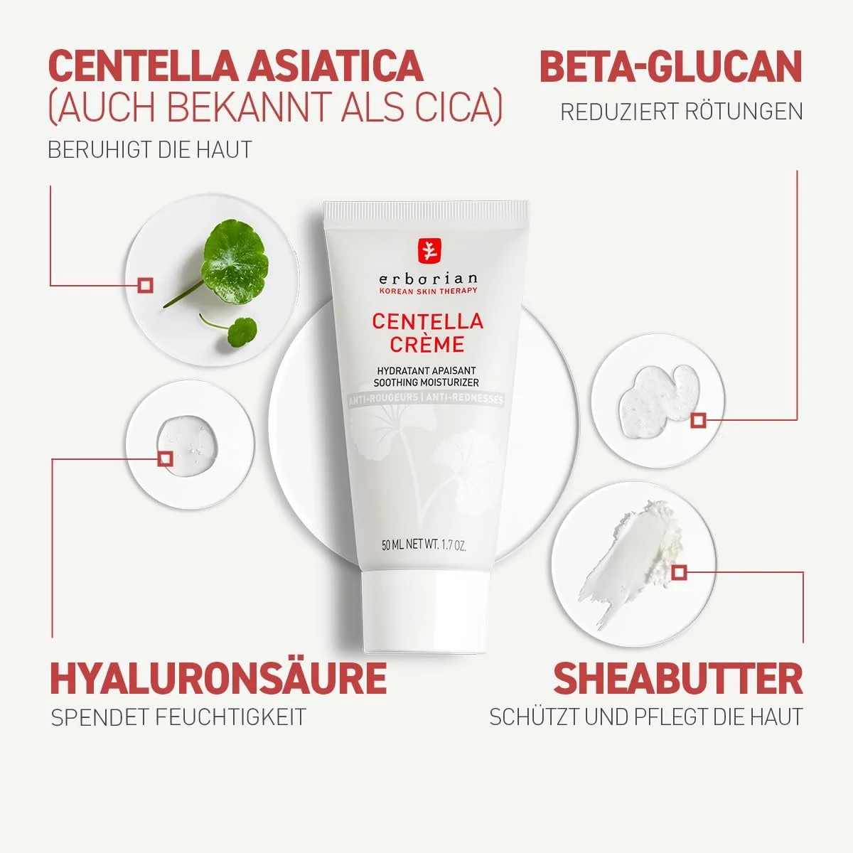 Денний крем Erborian Centella Crème з центеллою азіатською та гіалуроновою кислотою проти почервоніння зволожувальний та заспокійливий, фото №4 Денний крем Erborian Centella Crème з центеллою азіатською та гіалуроновою кислотою проти почервоніння зволожувальний та заспокійливий, фото №4