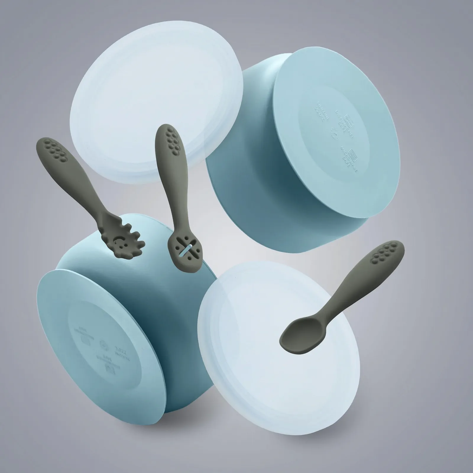 Набір дитячого посуду Navik Baby, силіконова дитяча миска з кришкою та присоскою, дитяча ложка, від 6 місяців, синьо-зелений, фото №4 Набір дитячого посуду Navik Baby, силіконова дитяча миска з кришкою та присоскою, дитяча ложка, від 6 місяців, синьо-зелений, фото №4