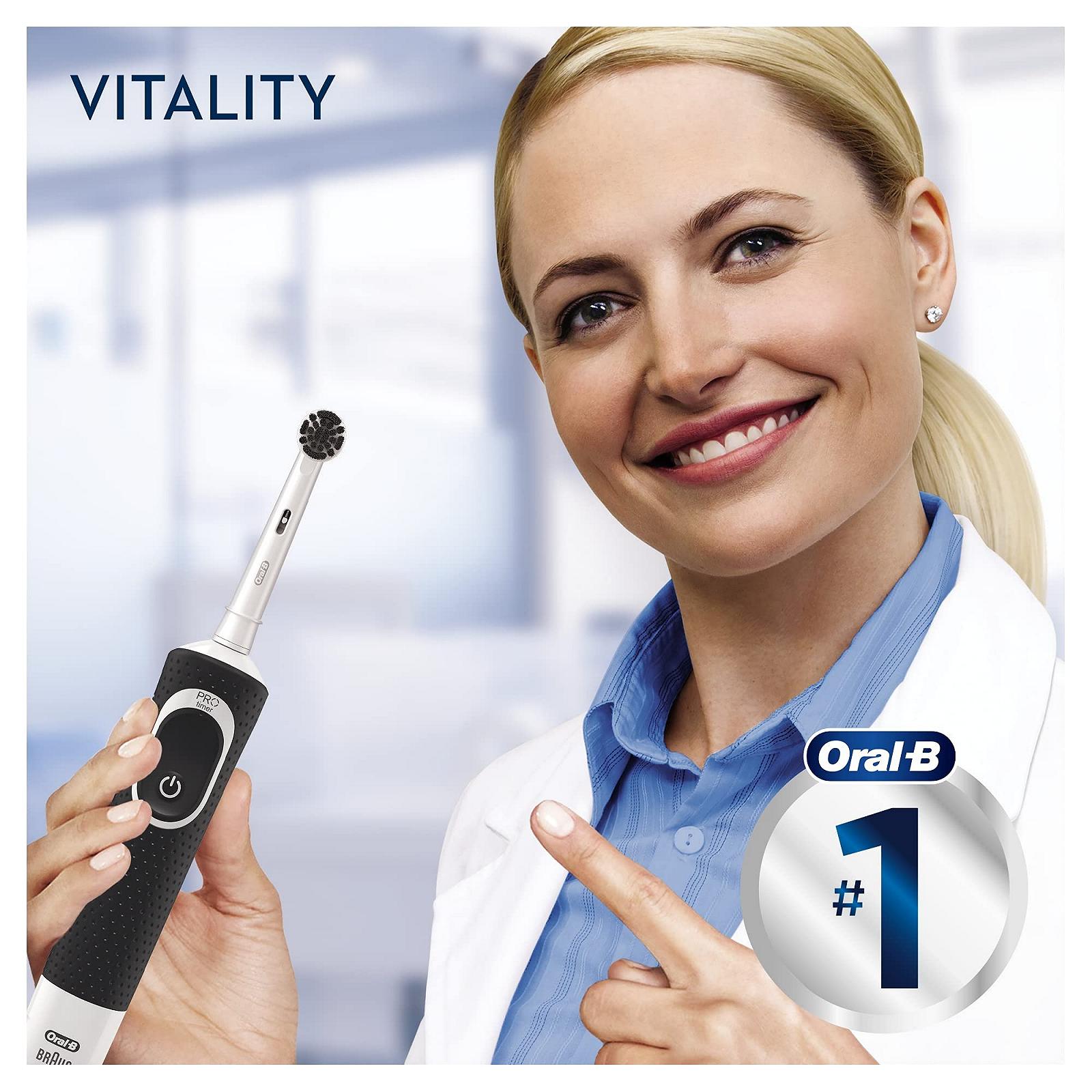 Електрична зубна щітка Oral-B Vitality 100 Cross Action Pure Clean вугільні щетинки Чорно-біла, фото №4