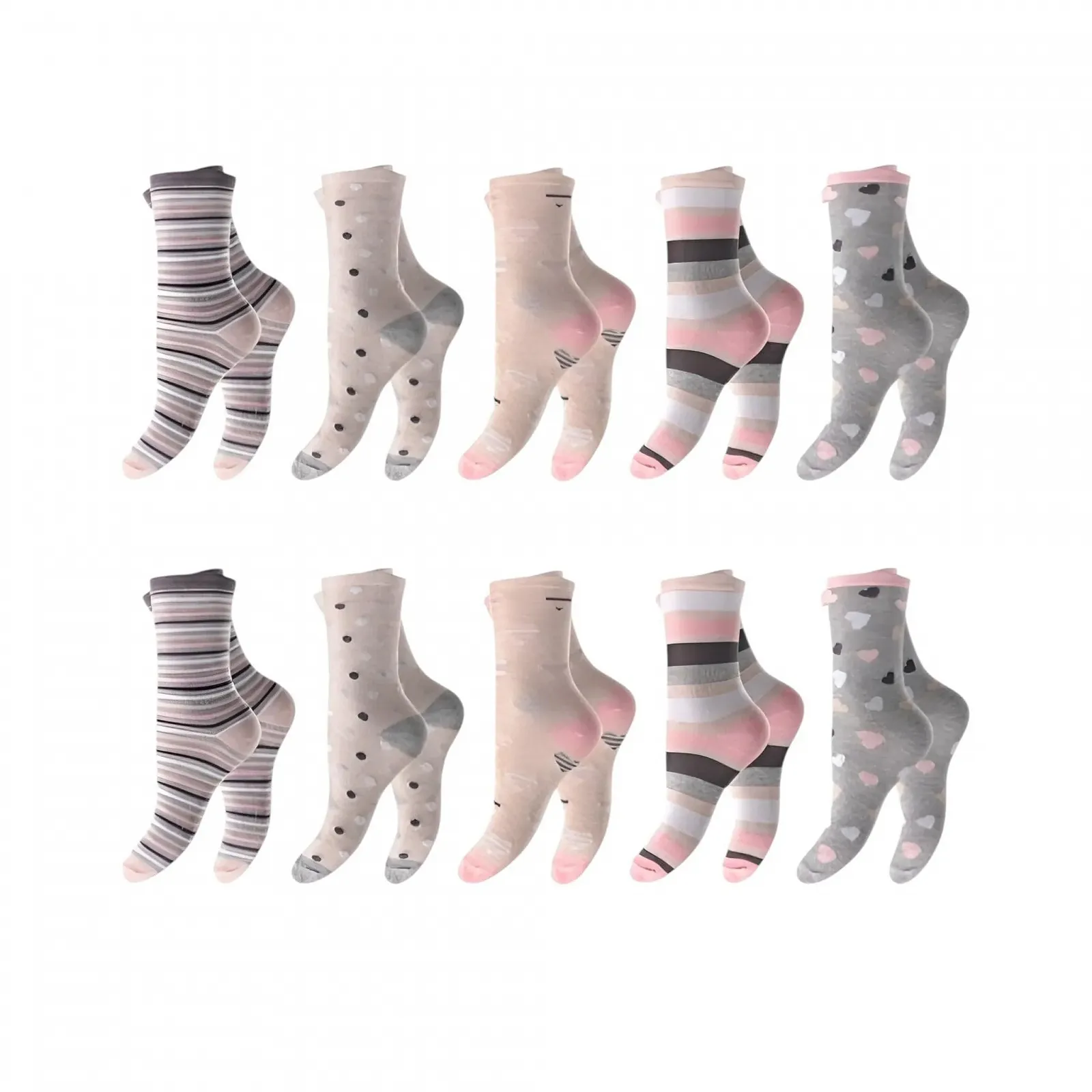 Шкарпетки Жіночі Морський Дизайн Якір, Серця, Смужки, Крапки та Квіти Бавовна з Еластаном, 10 пар, фото №1