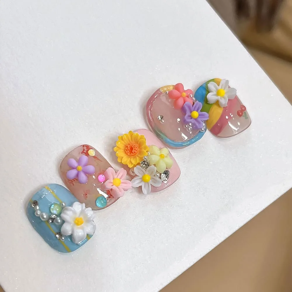 Квіти 3D для нігтів, набір 100 шт, різнокольорові, маленькі, смола, фото №9