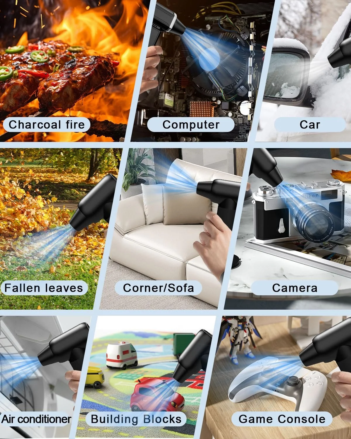 Аккумуляторная воздуходувка 180,000 RPM 3 скорости 9000 mAh USB-C, фото №6