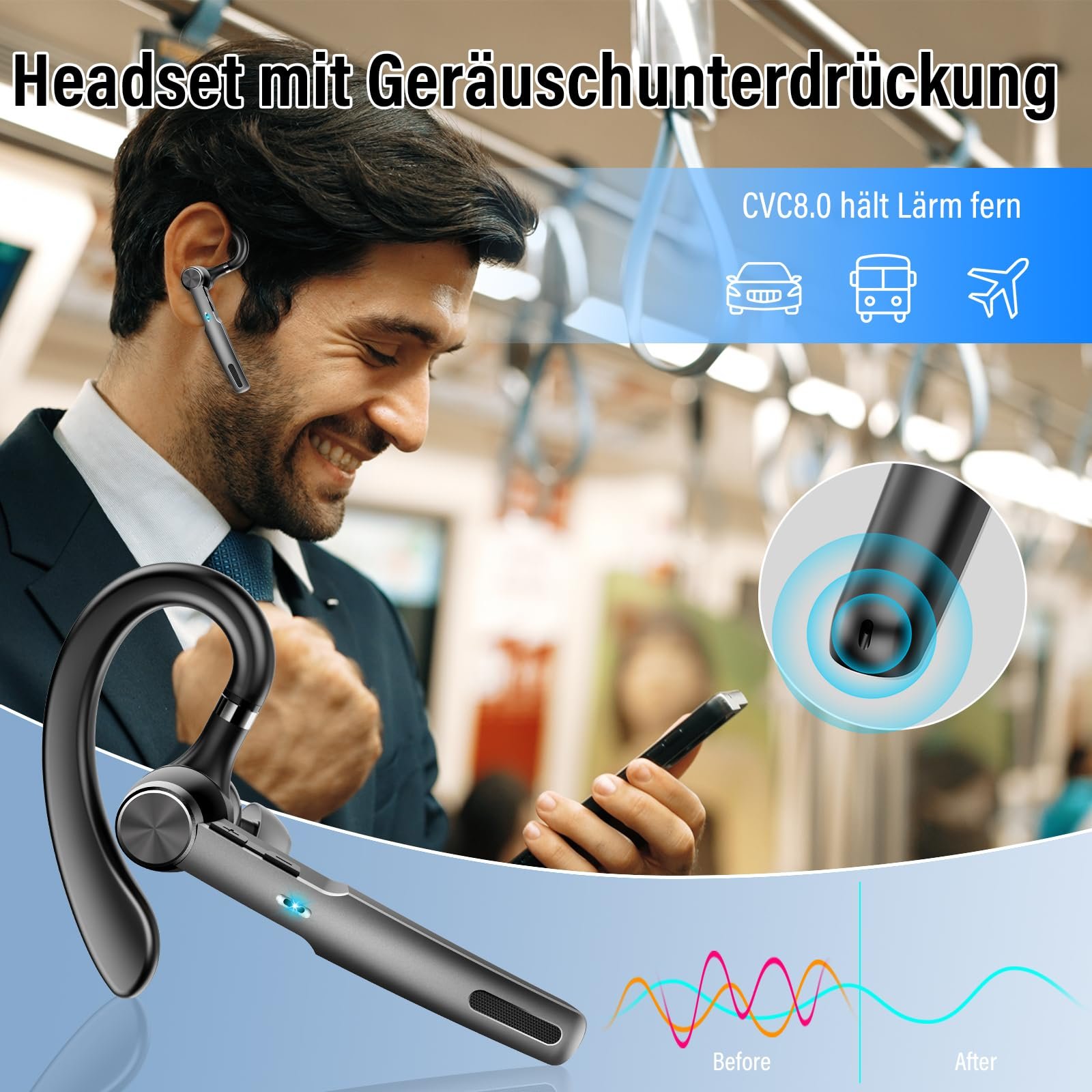 Bluetooth Гарнитура Беспроводная Hands-Free Phone 5.3 Черный, фото №7