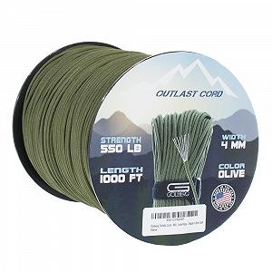 Веревка для выживания Paracord Military 550 Golberg Outlast с рыболовной нитью и огнем, походная веревка, натяжная веревка (5, 3/40.6 см), оливково-зеленая - катушка 1000 футов - Фото 1