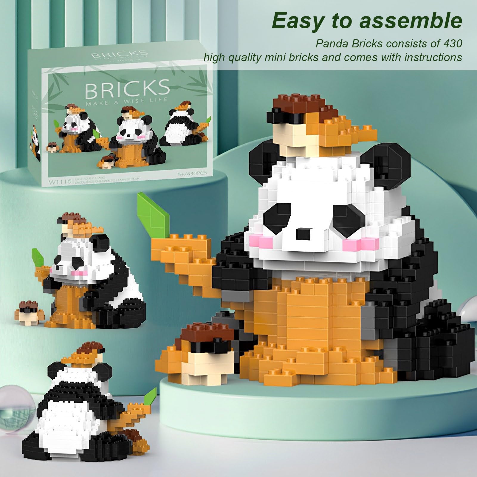 Набор AMONENZ 430 деталей Panda Mini Блоки Животные, фото №4