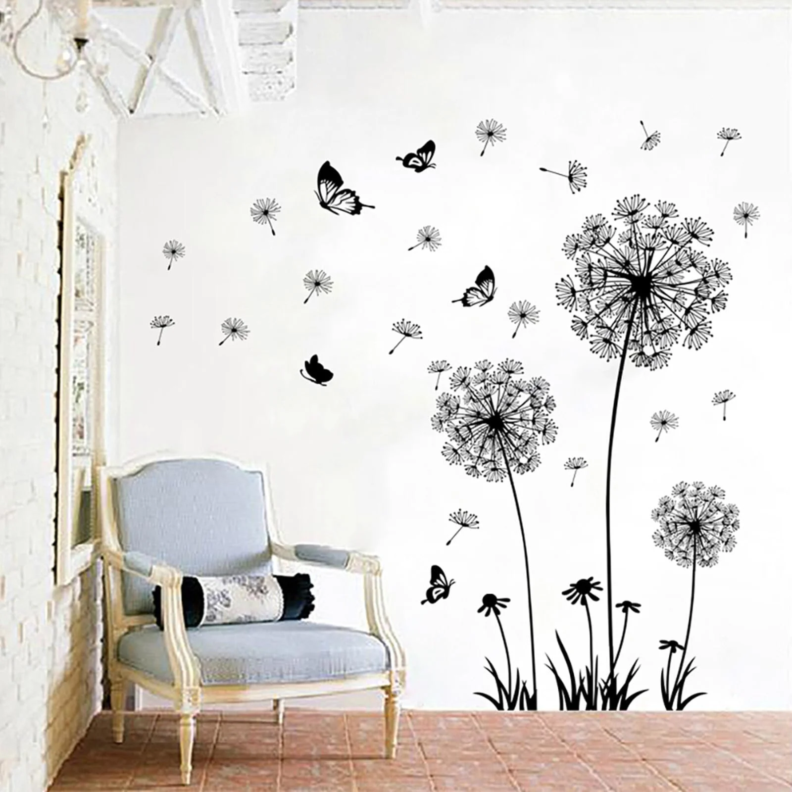 Настінні наклейки Dandelion and Butterfly 2 шт. Чорні 30 см x 90 см, фото №5