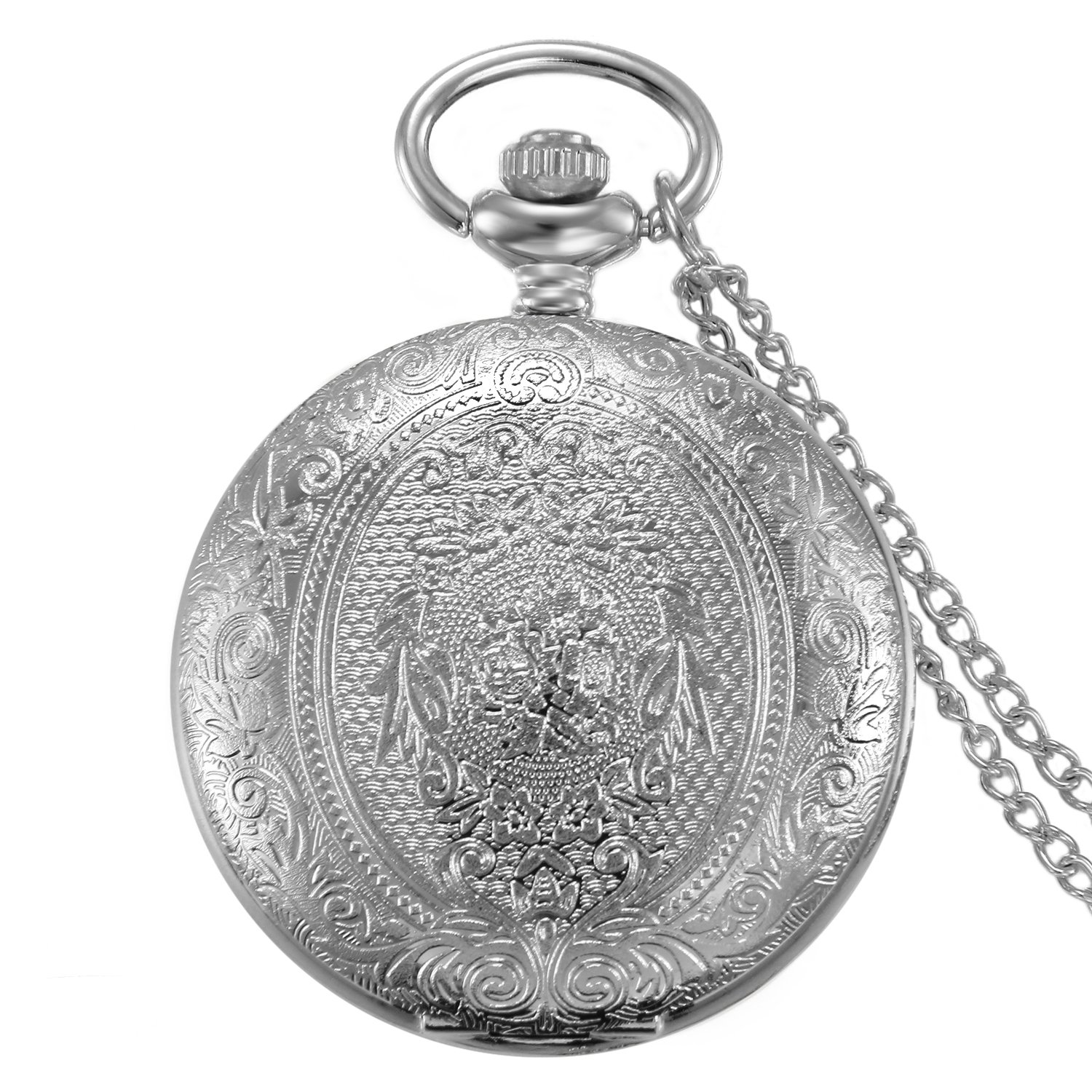 Taschenuhr JewelryWe Классическая Аналог Quarz с ожерельем с цепью серебряный для женщин и мужчин с зелёным флуоресцентным циферблатом, фото №4