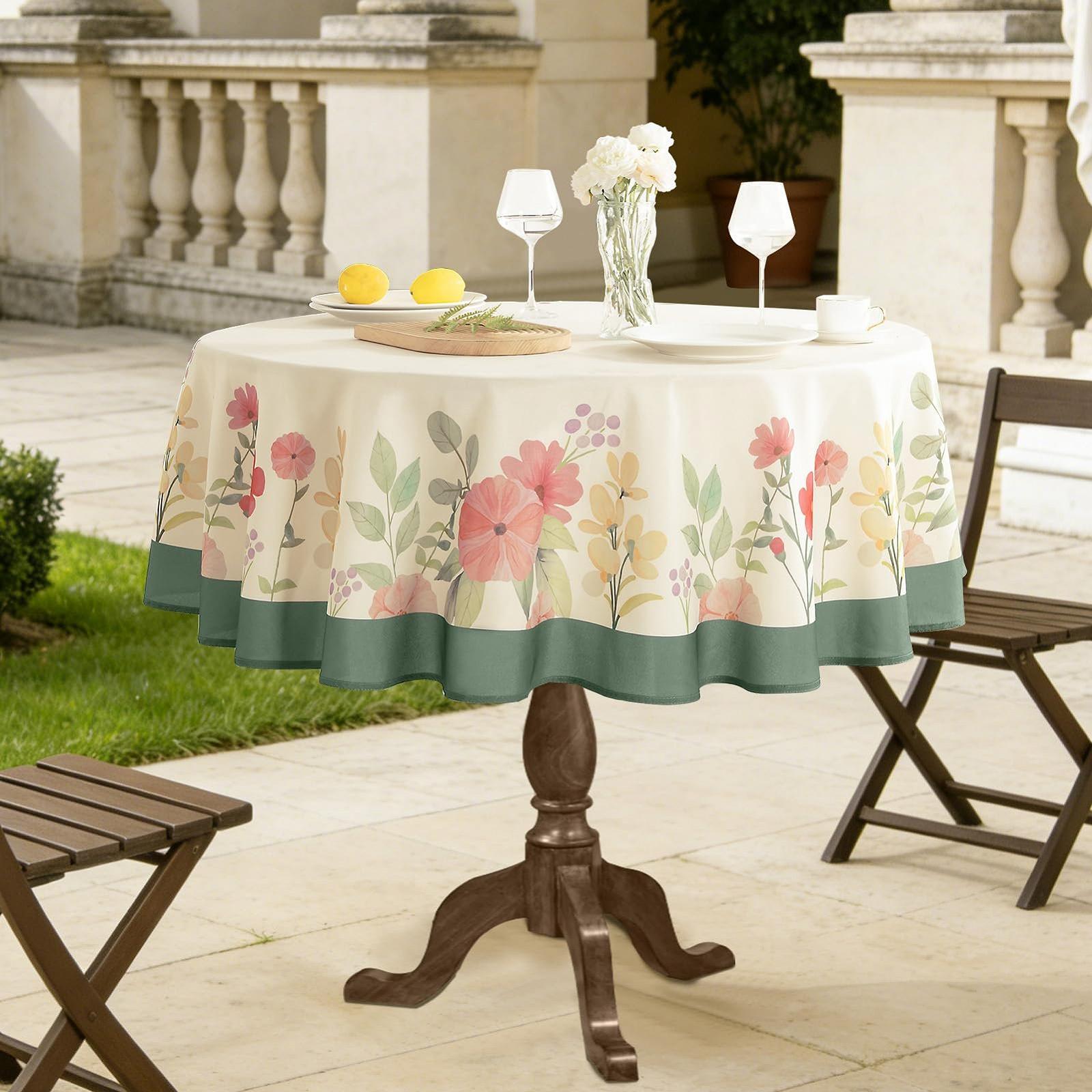 Скатертина Large Round Linen Look Spring Floral 180 см, фото №2