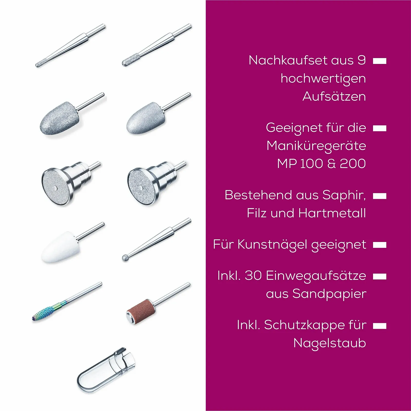 Набір для Заміни Beurer MP 100/ MP 200, 30 Одноразових Наждачних Насадок із Захисним Ковпачком для Збору Пилу, фото №4