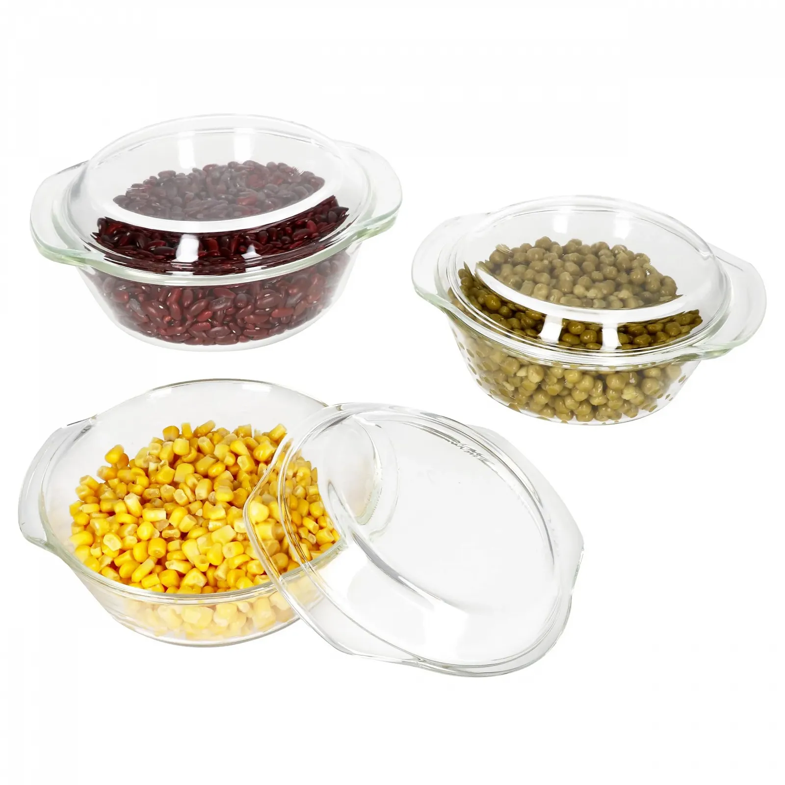 Набір форм для запікання MamboCat 3 предмети 0,7 л, 1 л та 1,5 л з кришками, круглі, боросилікатне скло, фото №1