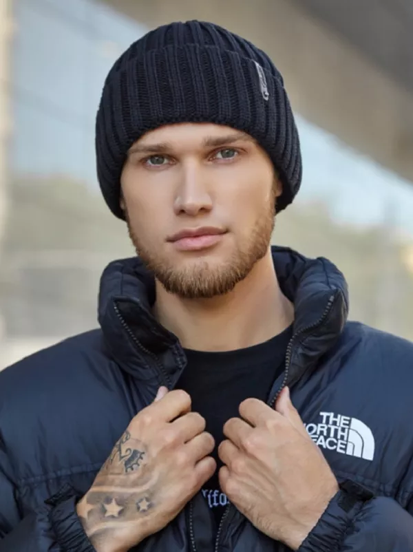 Шапка мужская вязаная на флисе Канзас Braxton Черный 173W, фото №1