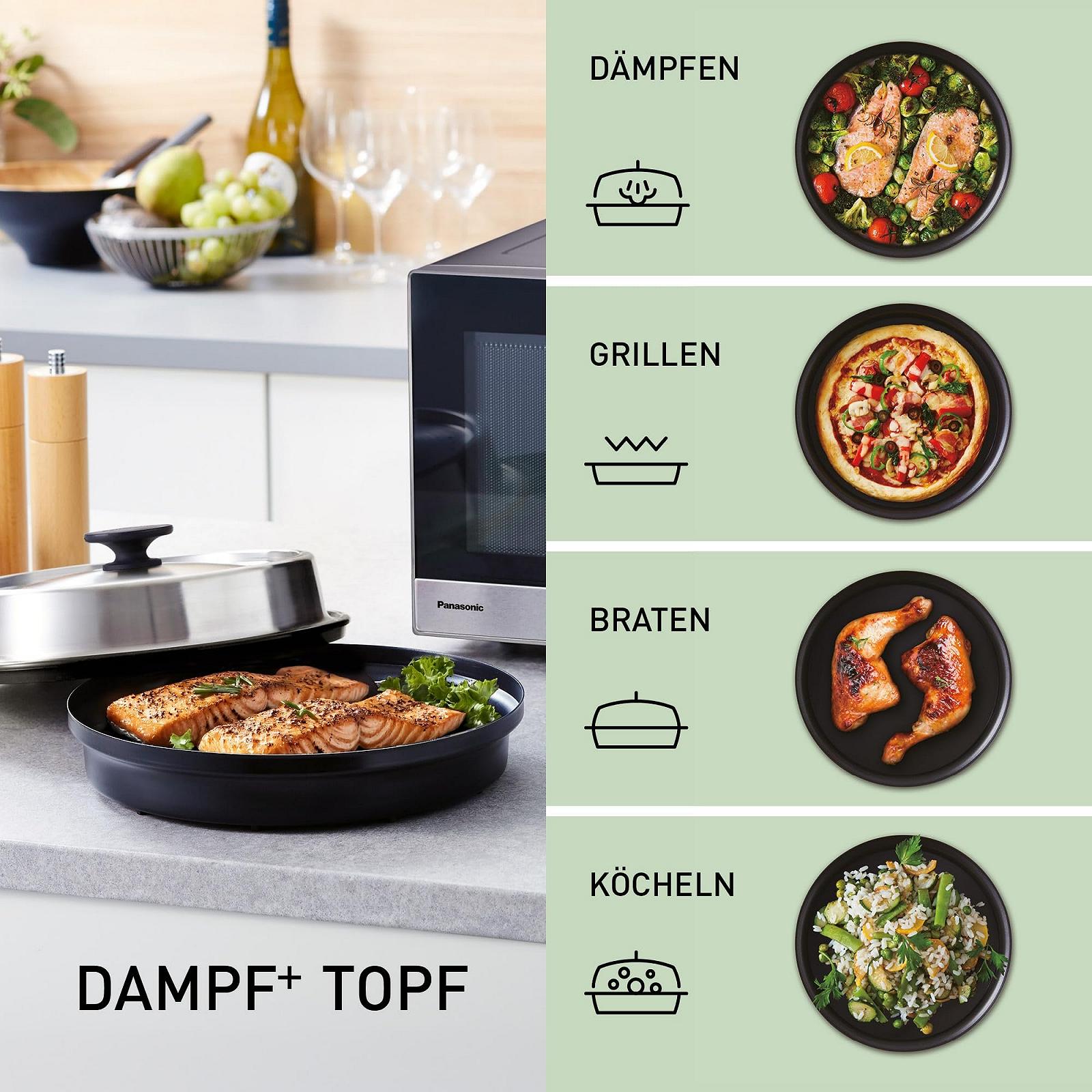 Микроволновая печь с грилем Panasonic NN-GD39QSEPG Steam+ Pot 29L 1000W Silver & Stainless Steel, фото №2