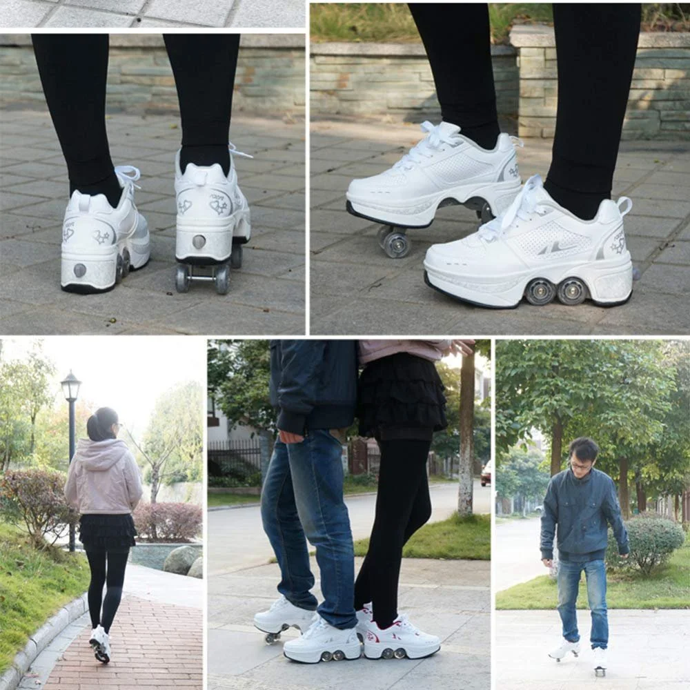 Роликовые коньки Кроссовки-ролики 2 в 1 Многоцелевая обувь с роликами Обувь для скейтборда, роликовые коньки, регулируемые роликовые ботинки, фото №6