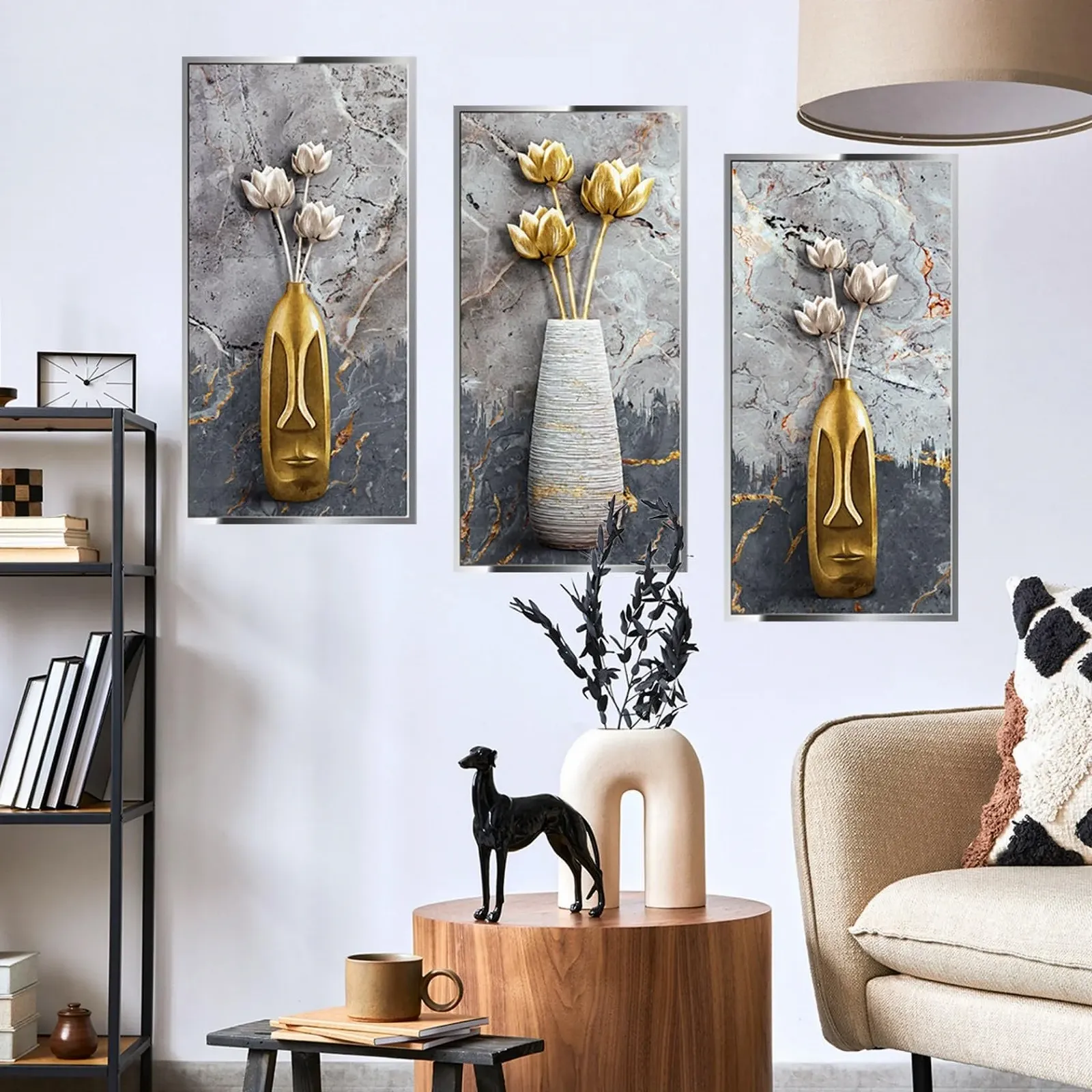 Наклейки на стіну Flowers 3D Golden Vases (3 шт.), фото №1