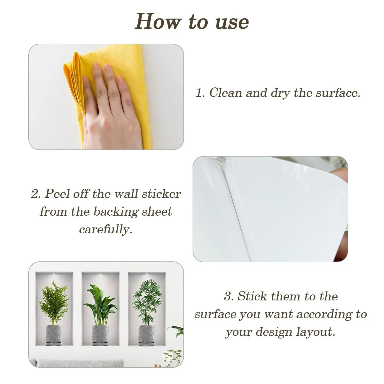 Наклейки на стіну 3 шт. 23х45 см Квіти у вазі 3D Зелені, фото №6