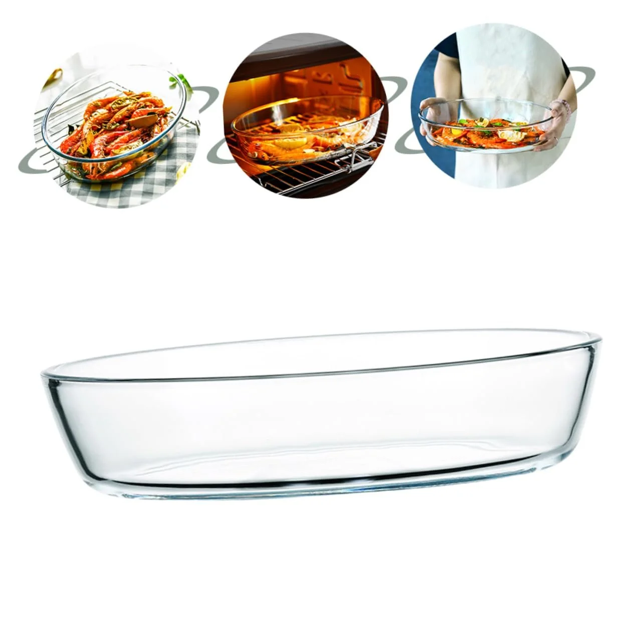 Форма для запікання Gatuida Овальна скляна 2400 мл Для мікрохвильової печі Прозора, фото №8