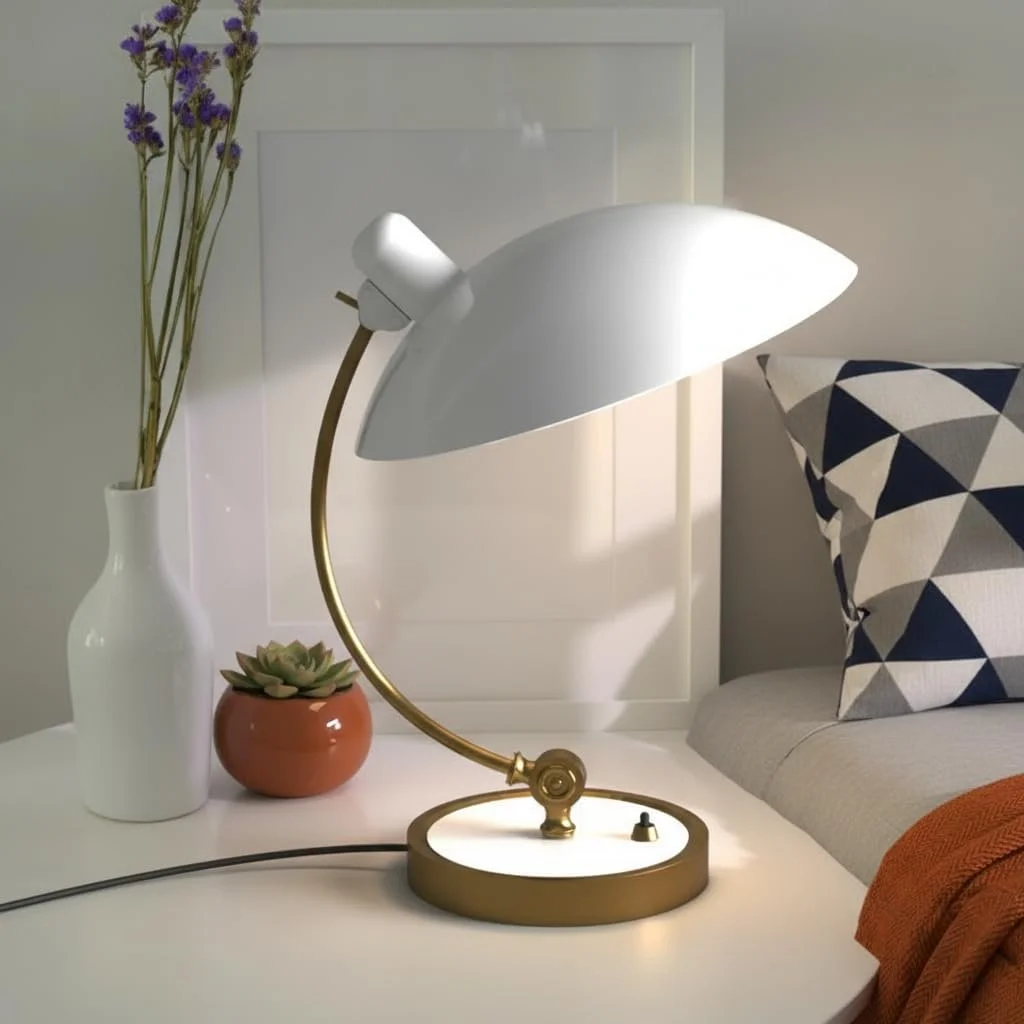 Настільна лампа BARCELONA LED Ulia Bauhaus металева E27 Біла з золотом, фото №2