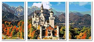 VPT056 Картина за номерами Замок Нойшванштайн восени Триптих 1 холст 50 х см 2 холста по 30 смЗамок в осени холсте полотна - Фото 1
