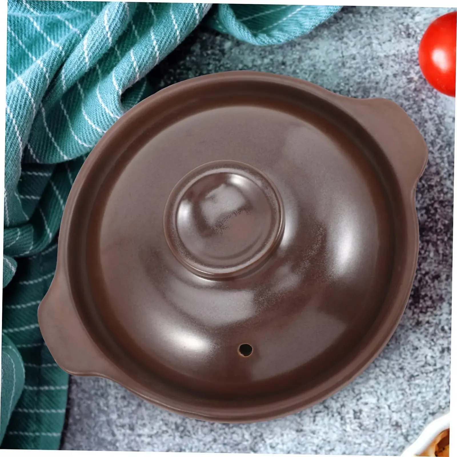 Горщик глиняний з кришкою малий розмір термостійкий для супів та каш коричневий, фото №7