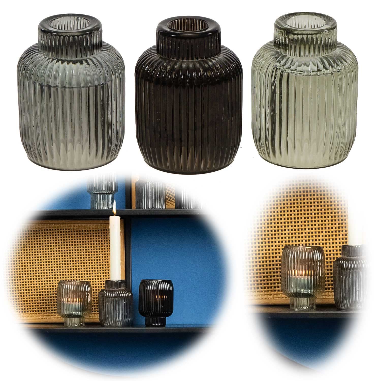 Подсвечник LS-LebenStil Retro Glass Tea Light Holder набор 2-в-1 8.5 x 6 см разноцветный, фото №2
