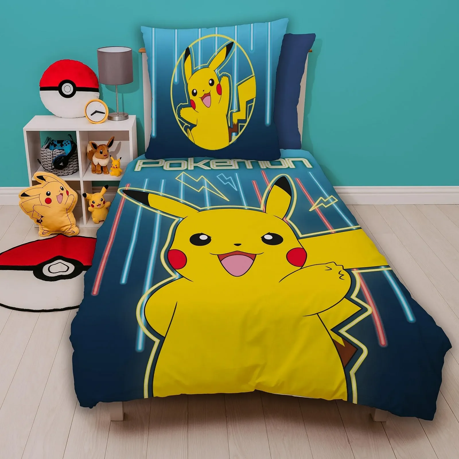 Комплект детского постельного белья Pokemon Pikachu 135 x 200 см 80 x 80 см хлопок линон на молнии Синий, фото №1