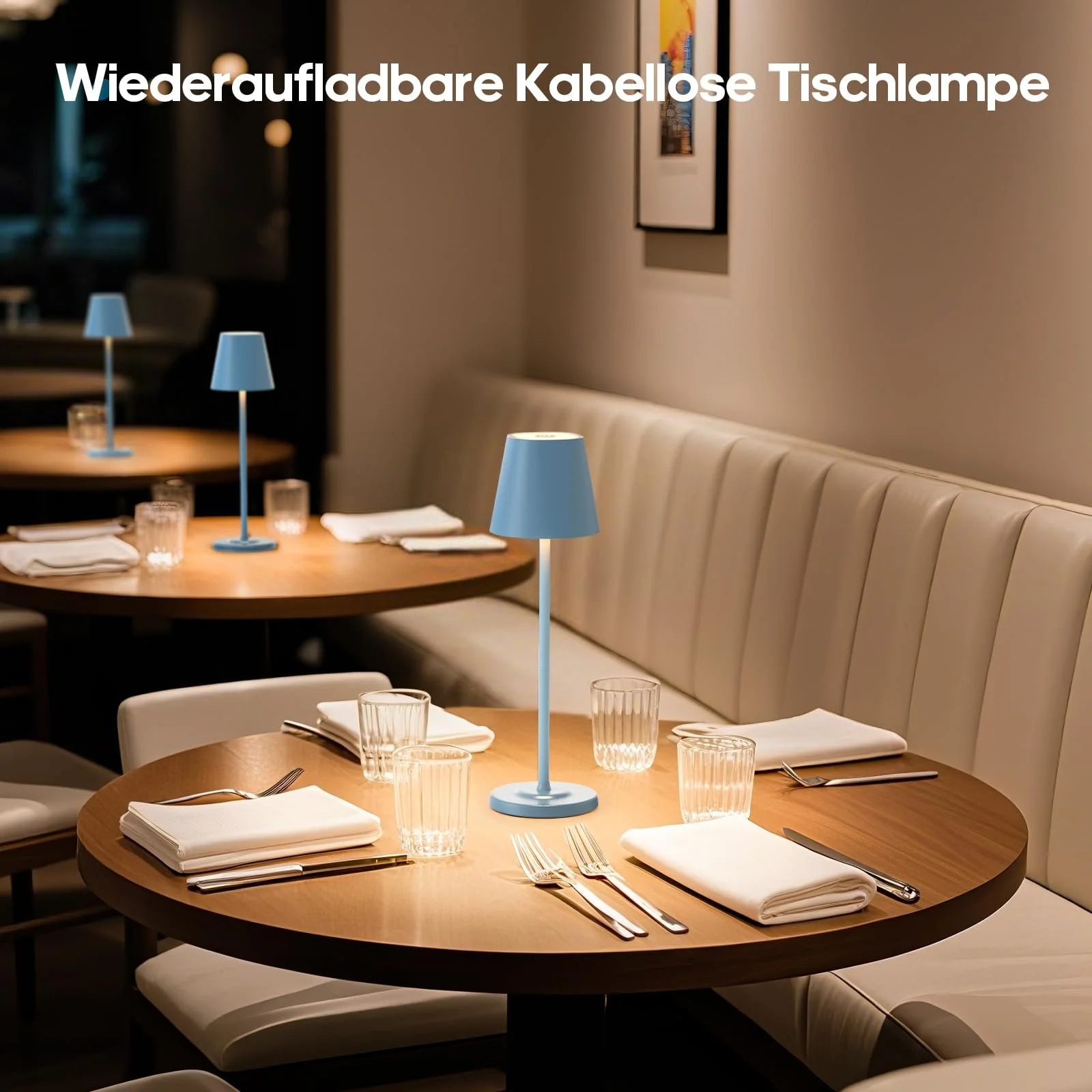 Настільна лампа 3-в-1 LED бездротова з акумулятором 5500 mAh, 3 висоти, регульована, димована, 3 кольори, металева водонепроникна сенсорна, синя [Набір із 1 шт.], фото №9