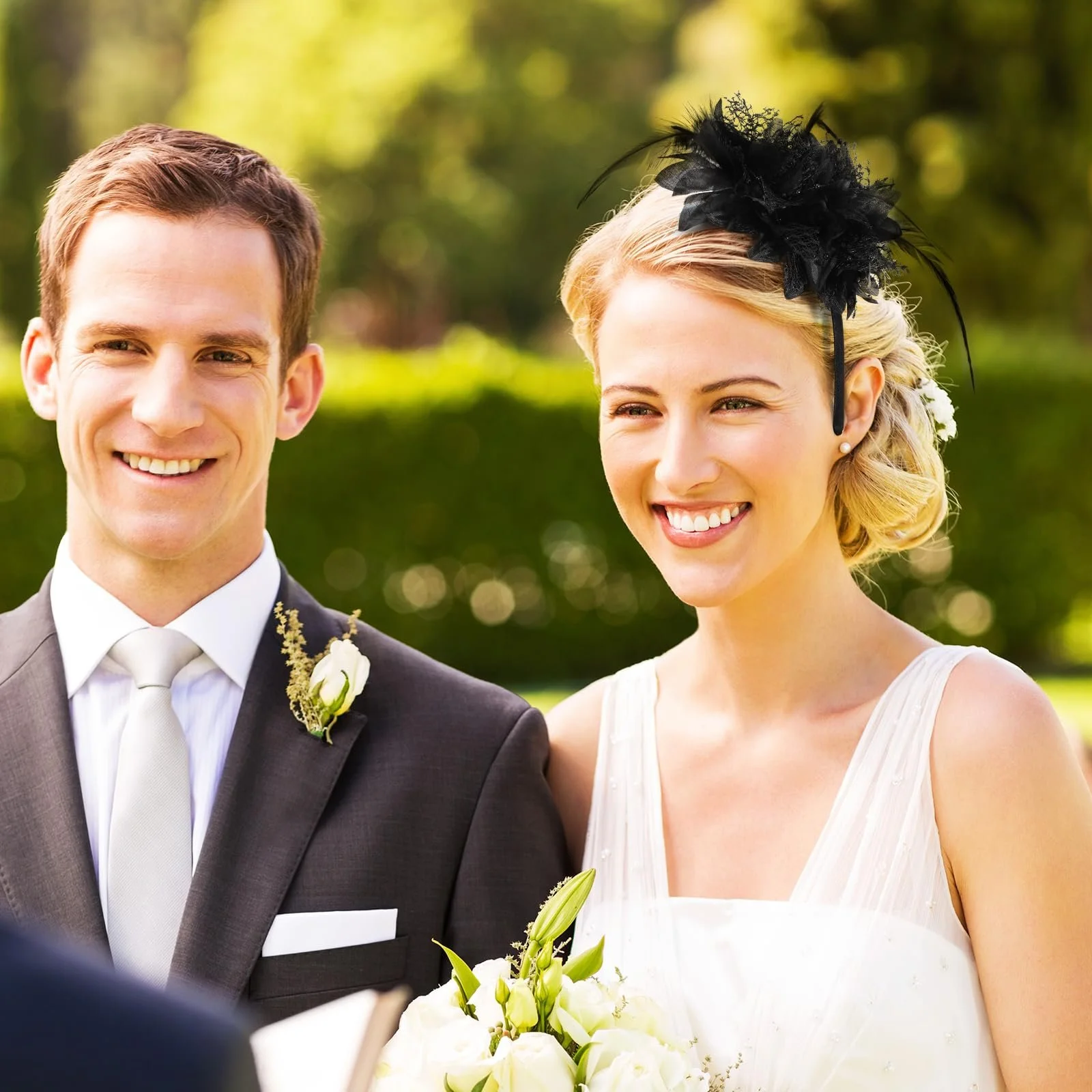 Обруч на голову з пір'ям і штучними квітами MWOOT, фото №6