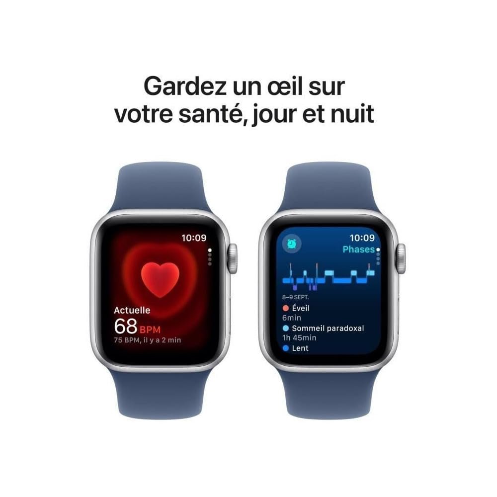 Смарт-годинник Apple Watch SE (2nd Generation) GPS 40 мм, алюмінієвий корпус сріблястого кольору, спортивний ремінець з деніму (S/M), фото №5