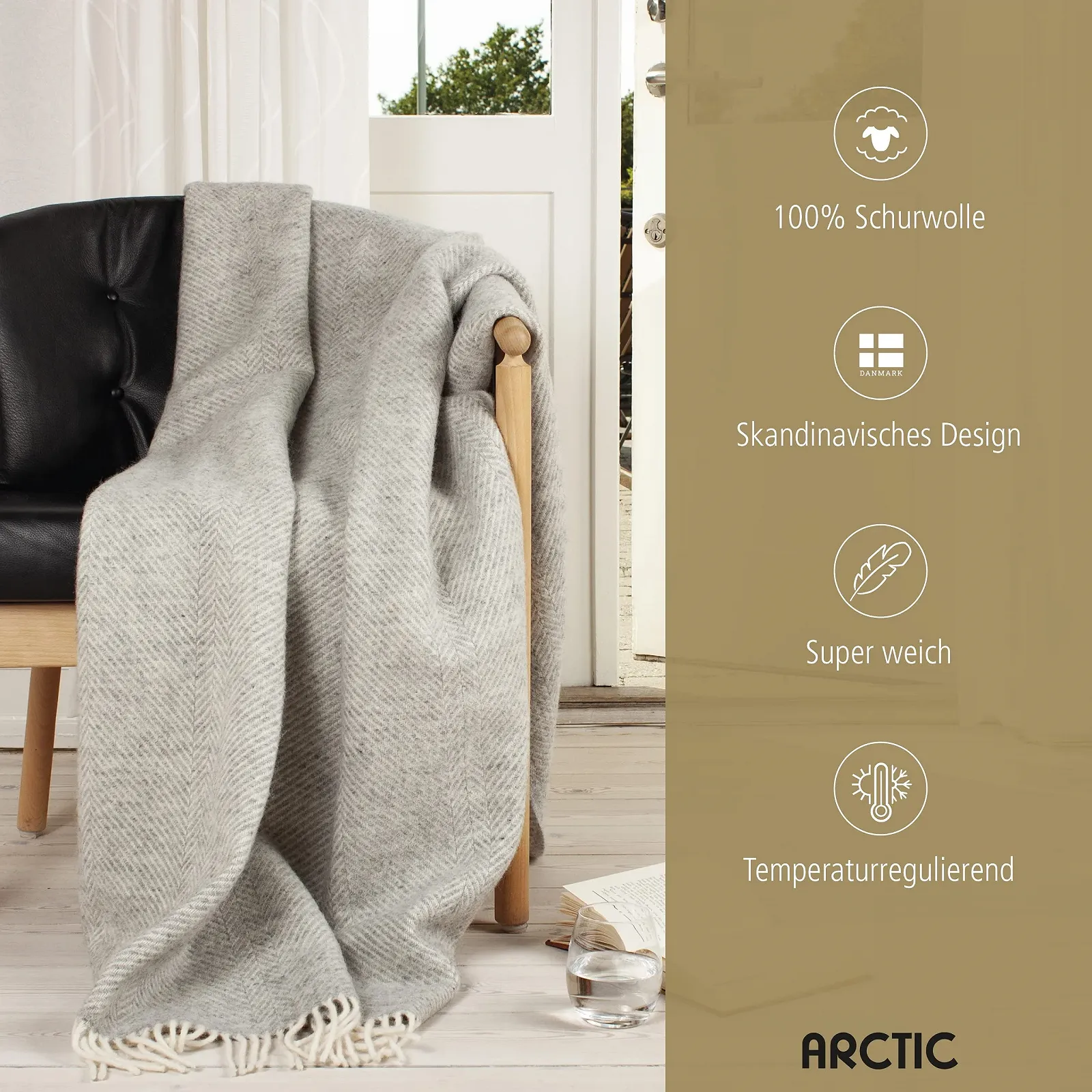 Вовняний плед ялинкою Arctic, однотонний, 130 x 200 см, світло-сірий, фото №2