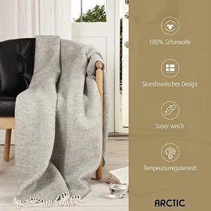 Вовняний плед ялинкою Arctic, однотонний, 130 x 200 см, світло-сірий synthetic.ua - Фото 1