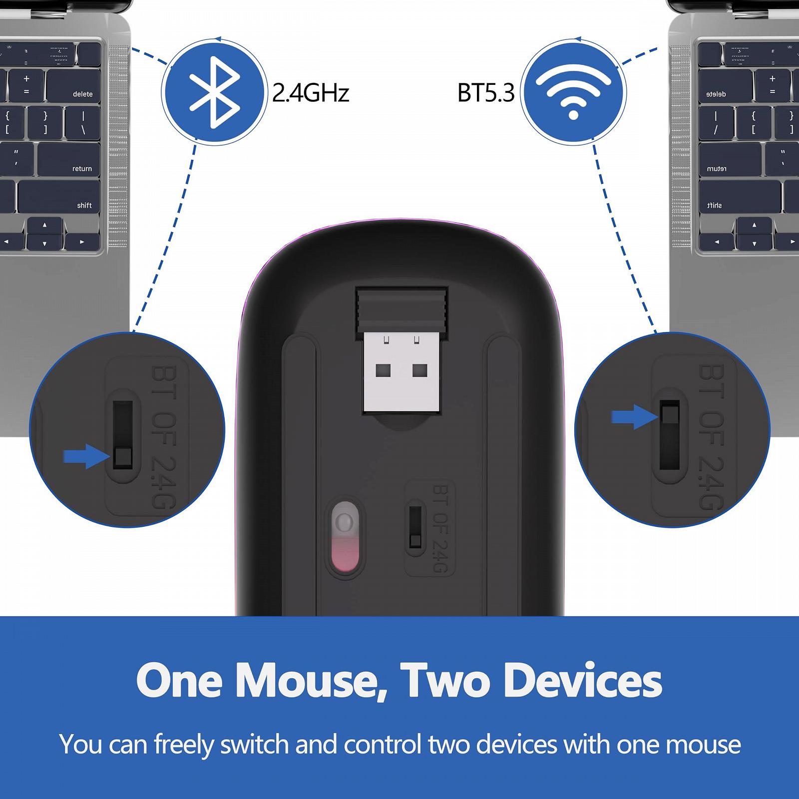 Мышь Беспроводная TQQ 2.4 GHz USB Bluetooth 1600 DPI Оптическое отслеживание Перезаряжаемая LED Двойной режим, фото №3