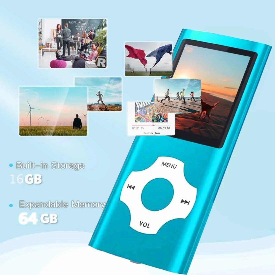 MP3 плеєр Hotechs Slim Design 32GB Card Digital LCD Display 1.8 Inch FM Radio, фото №2